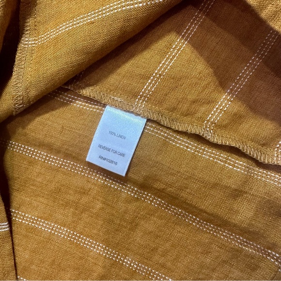 Garnet Hill Mustard Seamed Linen Boxy Top White Stripes - Picture 10 of 10